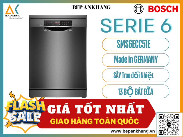 Máy rửa chén bát độc lập Bosch SMS6ECC51E -  Serie 6 - Màu đen - Made in Germany